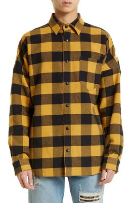 Palm Angels Oversize Buffalo Check Flannel Shirt Jacket in Gold White