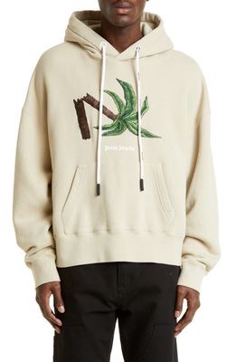 Palm Angels Oversize Embroidered Broken Palm Hoodie in Beige Green