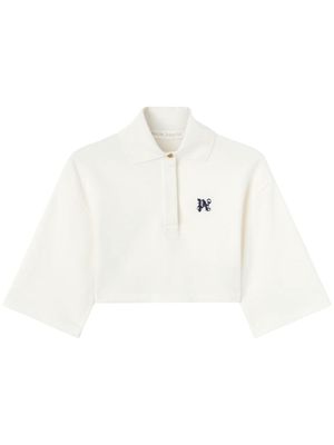 Palm Angels PA monogram cropped polo top - White