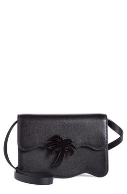 Palm Angels Palm Beach Grained Leather Shoulder Bag in Black Black