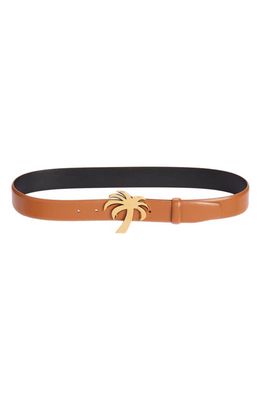 Palm Angels Palm Buckle Leather Belt in Brown/Gold