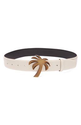 Palm Angels Palm Buckle Leather Belt in Off White/Gold