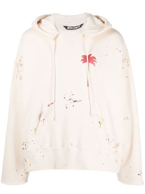 Palm Angels Palm paint splatter print hoodie - White