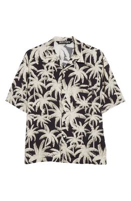 Palm Angels Palm Print Camp Shirt in Black Off White