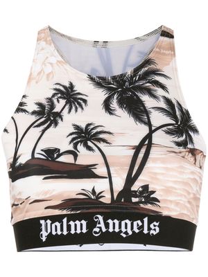 Palm Angels palm-print crop top - Neutrals