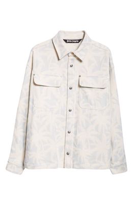 Palm Angels Palm Print Overshirt in Light Blue Off