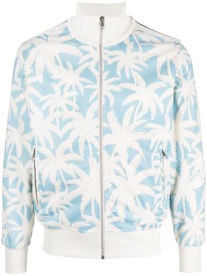 Palm Angels palm-print zip-front track jacket - Blue
