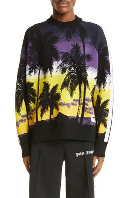 Palm Angels Palm Sunset Jacquard Virgin Wool Sweater in Purple Bl