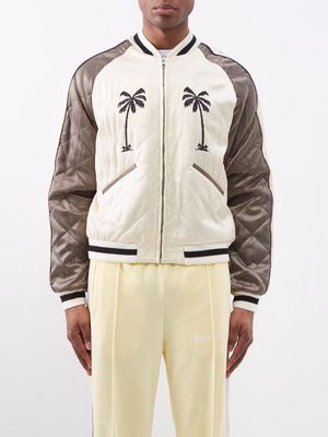Palm Angels - Palm Tree-embroidered Diamond-quilted Satin Jacket - Mens - Brown Beige