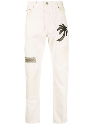 PALM ANGELS palm tree-patch straight-leg jeans - Neutrals