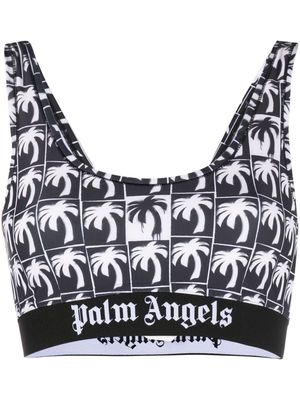 Palm Angels palm tree-print cropped top - Black