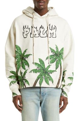 Palm Angels Palms & Skulls Logo Graphic Hoodie in White Green