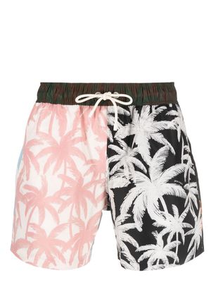 Palm Angels patchwork palm-print swim shorts - Black
