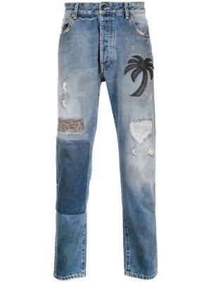 Palm Angels patchwork straight-leg jeans - Blue
