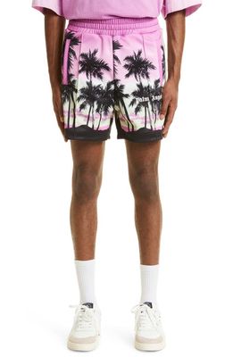 Palm Angels Pink Sunset Track Shorts in Purple Black