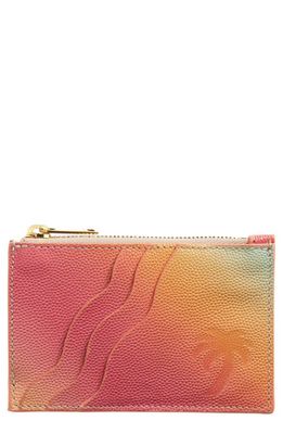 Palm Angels Rainbow Beach Leather Zip Card Holder in Multicolor Pink