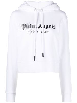 Palm Angels rhinestone-embellished logo print hoodie - White