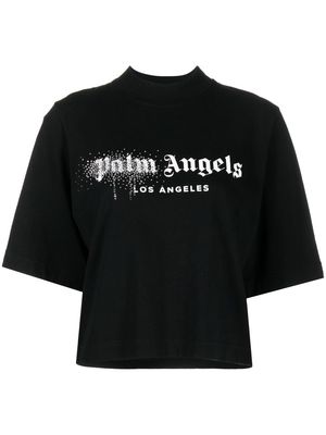 Palm Angels rhinestone sprayed-logo T-shirt - Black