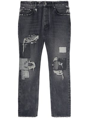 Palm Angels ripped-detailing cotton straight-leg jeans - Black