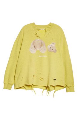 Palm Angels Ripped Headless Bear Graphic Sweatshirt in Yellow Brown
