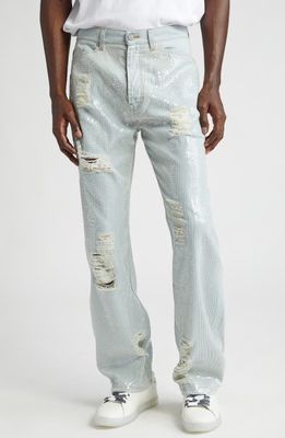 Palm Angels Ripped Sequin Straight Leg Jeans in Grey