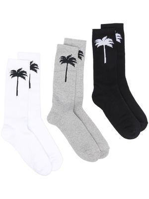 Palm Angels set-of-three Palm Tree-motif socks - Grey