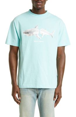 Palm Angels Shark Graphic Tee in Light Blue Whit