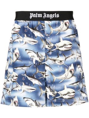 Palm Angels shark-print logo-waist shorts - BLUE BLACK