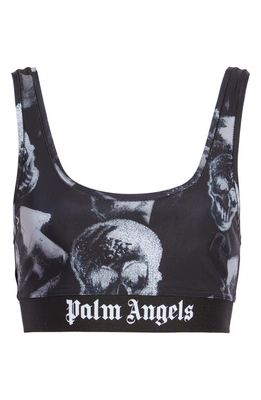 Palm Angels Skull Print Sports Bra in Black White