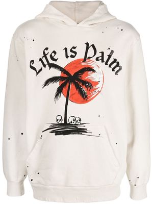 Palm Angels slogan-print paint splatter hoodie - White