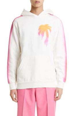 Palm Angels Sprayed Palm Cotton Hoodie in White Multicolor