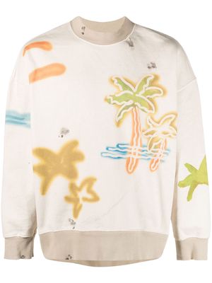 Palm Angels Sprayed Palm-print cotton sweatshirt - Neutrals