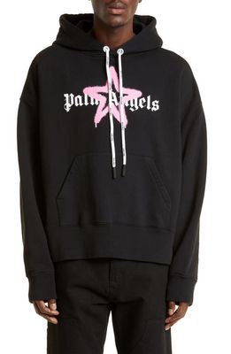 Palm Angels Sprayed Star Logo Graphic Hoodie in Black Pink
