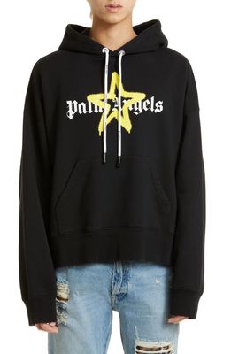 Palm Angels Sprayed Star Logo Graphic Hoodie in Black Yellow