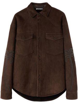 Palm Angels spread-collar leather shirt - Brown