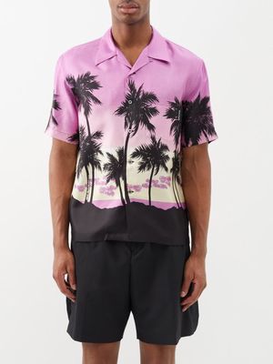 Palm Angels - Sunset-print Silk Bowling Shirt - Mens - Pink Multi
