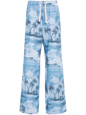 Palm Angels Sunset-print wide-leg trousers - Blue