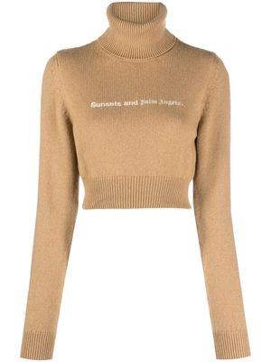 Palm Angels Sunsets embroidered cropped jumper - Brown