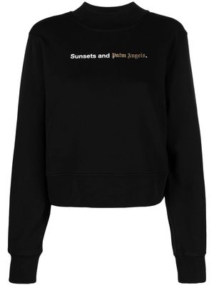 Palm Angels Sunsets-print cotton sweatshirt - Black