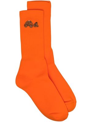 Palm Angels Teddy Bear embroidered ribbed-knit socks - Orange