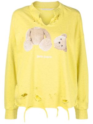 Palm Angels teddy-print distressed sweatshirt - Yellow