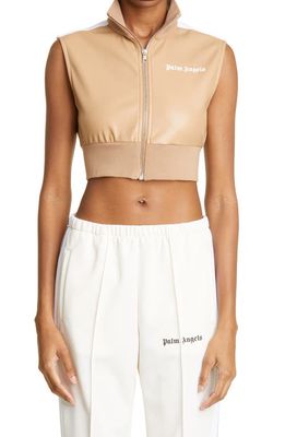 Palm Angels Track Crop Faux Leather Vest in Beige White
