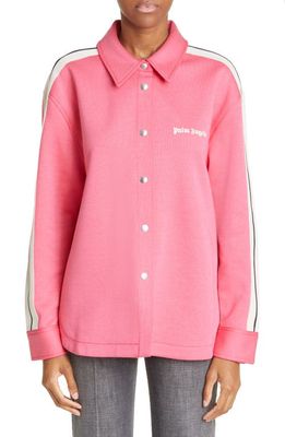 Palm Angels Track Stripe Cotton Blend Snap-Up Shirt in Pink Butter