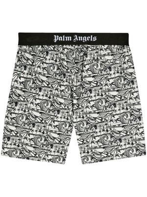 Palm Angels Waves graphic-print deck shorts - White