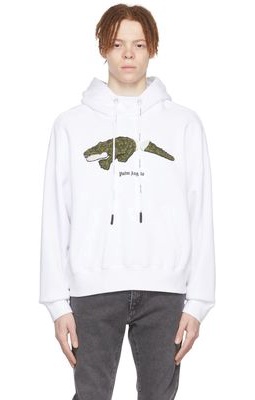 Palm Angels White Cotton Hoodie