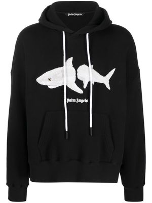 Palm Angels White Shark long-sleeve hoodie - Black
