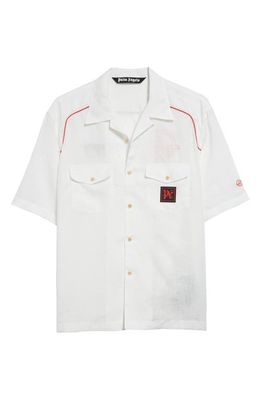 Palm Angels x Haas Moneygram Short Sleeve Linen Button-Up Camp Shirt in Offwhite Red