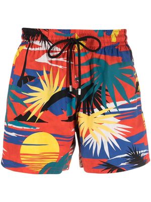 Palm Angels x Vilebrequin Hawaiian-print swimming shorts - Red
