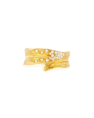 Palm Carved 18K Gold Ring with Diamonds, Size 7, 0.14 tdcw