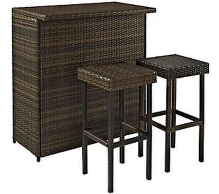 Palm Harbor 3-Piece Outdoor Wicker Bar Set - Ba r & Two Stools